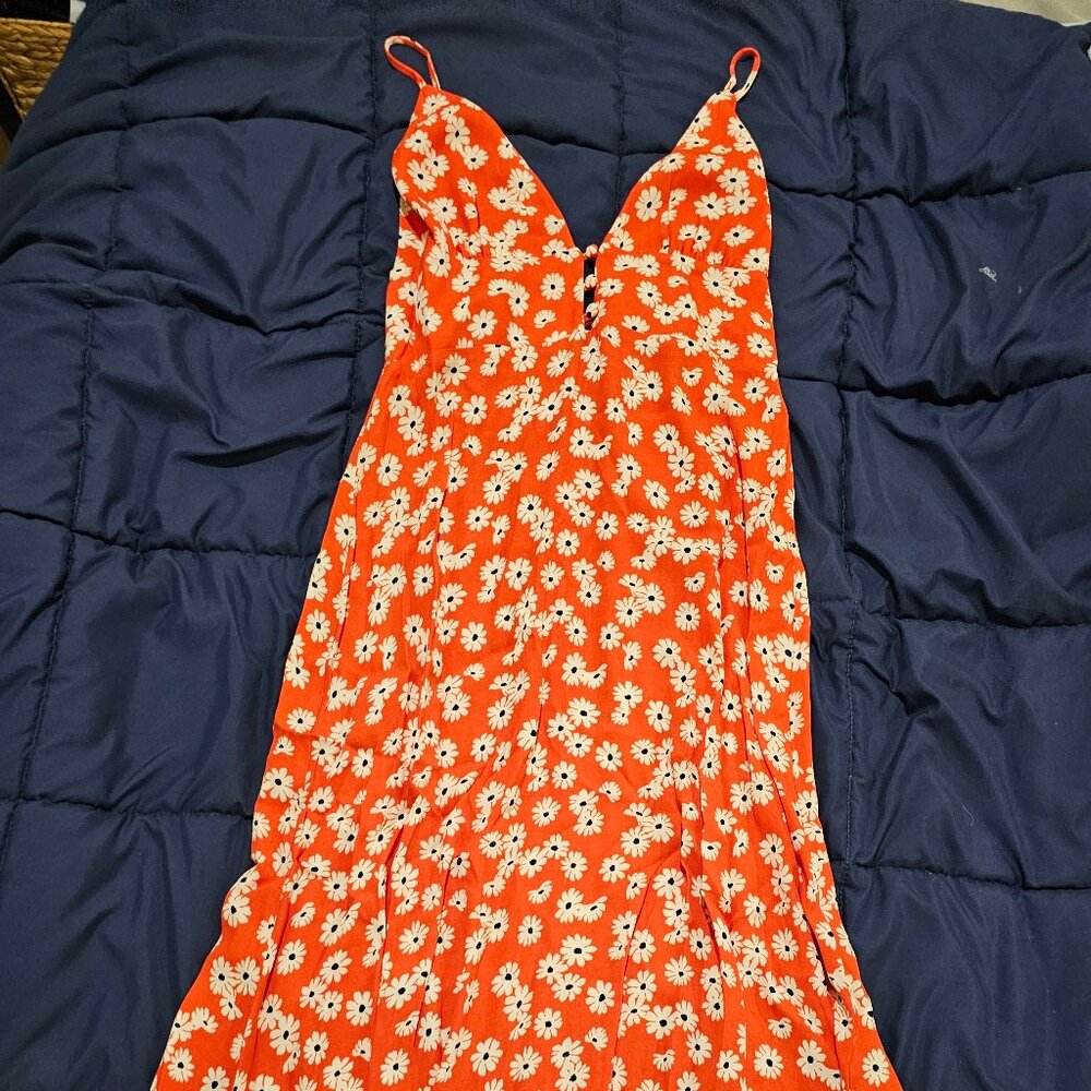 Reformation Bright Red Daisy Floral Midi Dress Sz 12